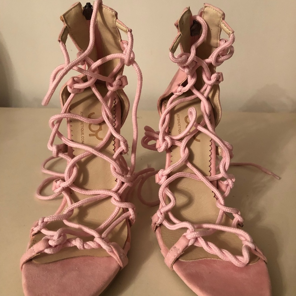 Pink lace up 4 1/2" high heel sandles